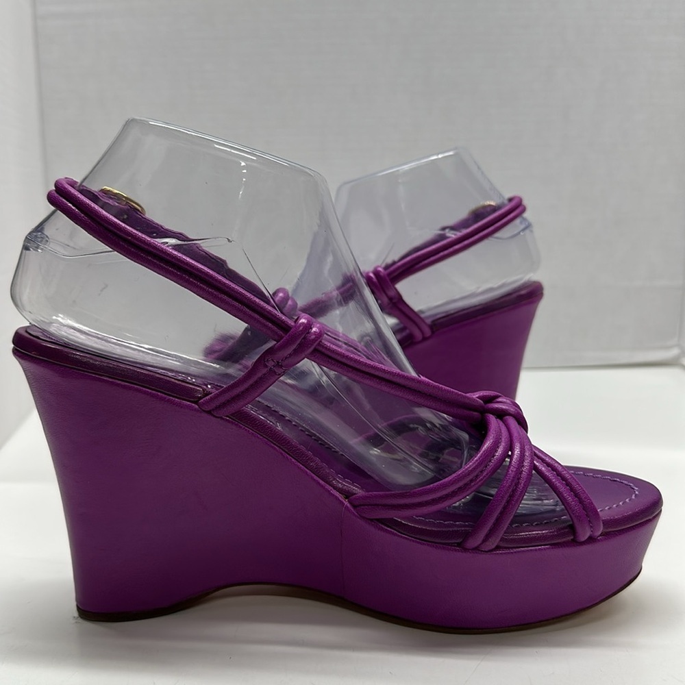 Ralph Lauren Collection Italy Amberley High Heel Platform Wedge Leather Purple 9 - Picture 5 of 9